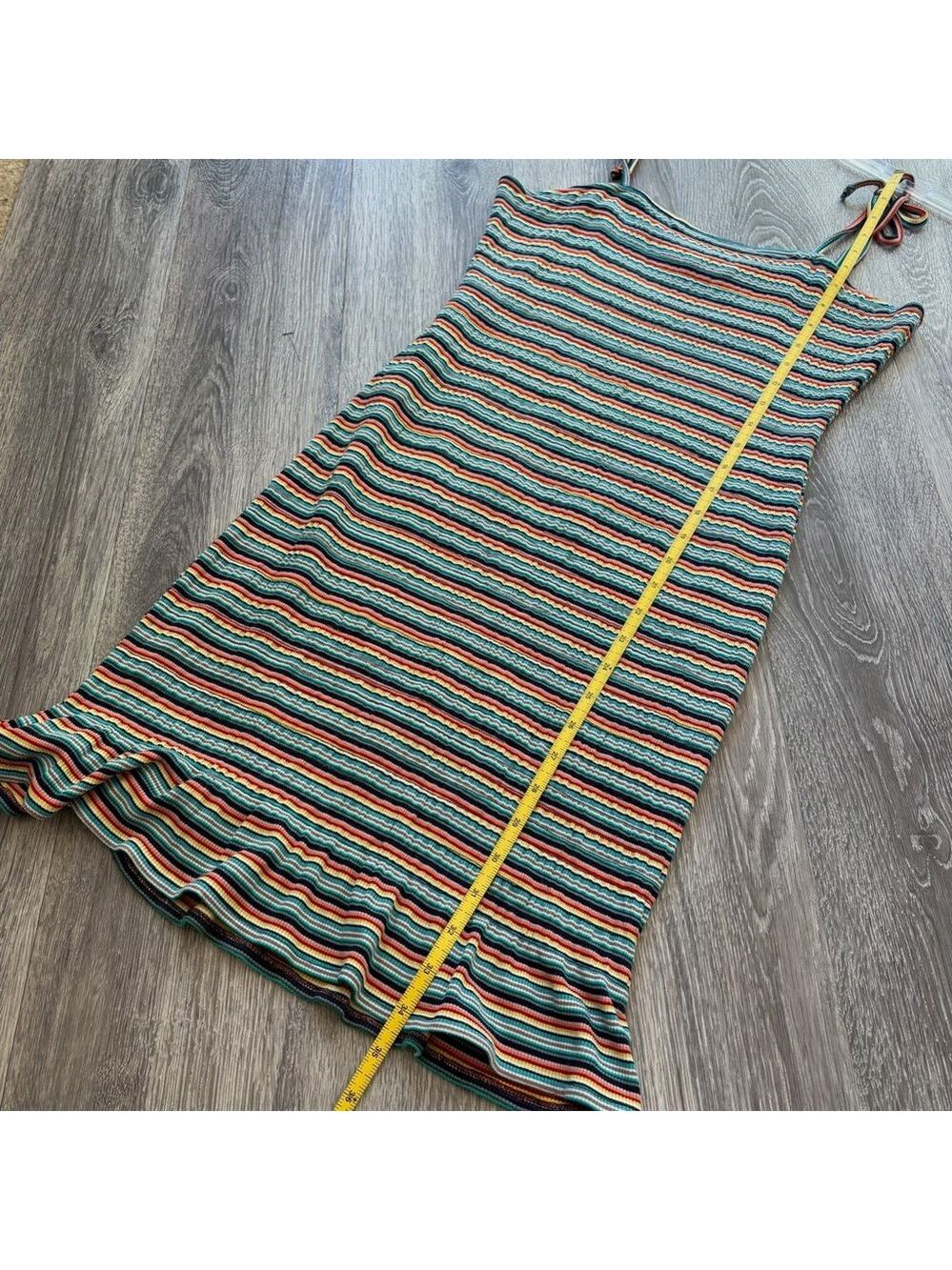 Betsey Johnson Tie Straps Striped Ruffle Multicolor Knit Mini Dress Size M - Picture 7 of 7
